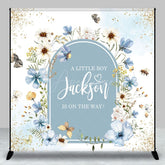 Aperturee - Aperturee Blue Floral Spring Custom Name Baby Shower Backdrop
